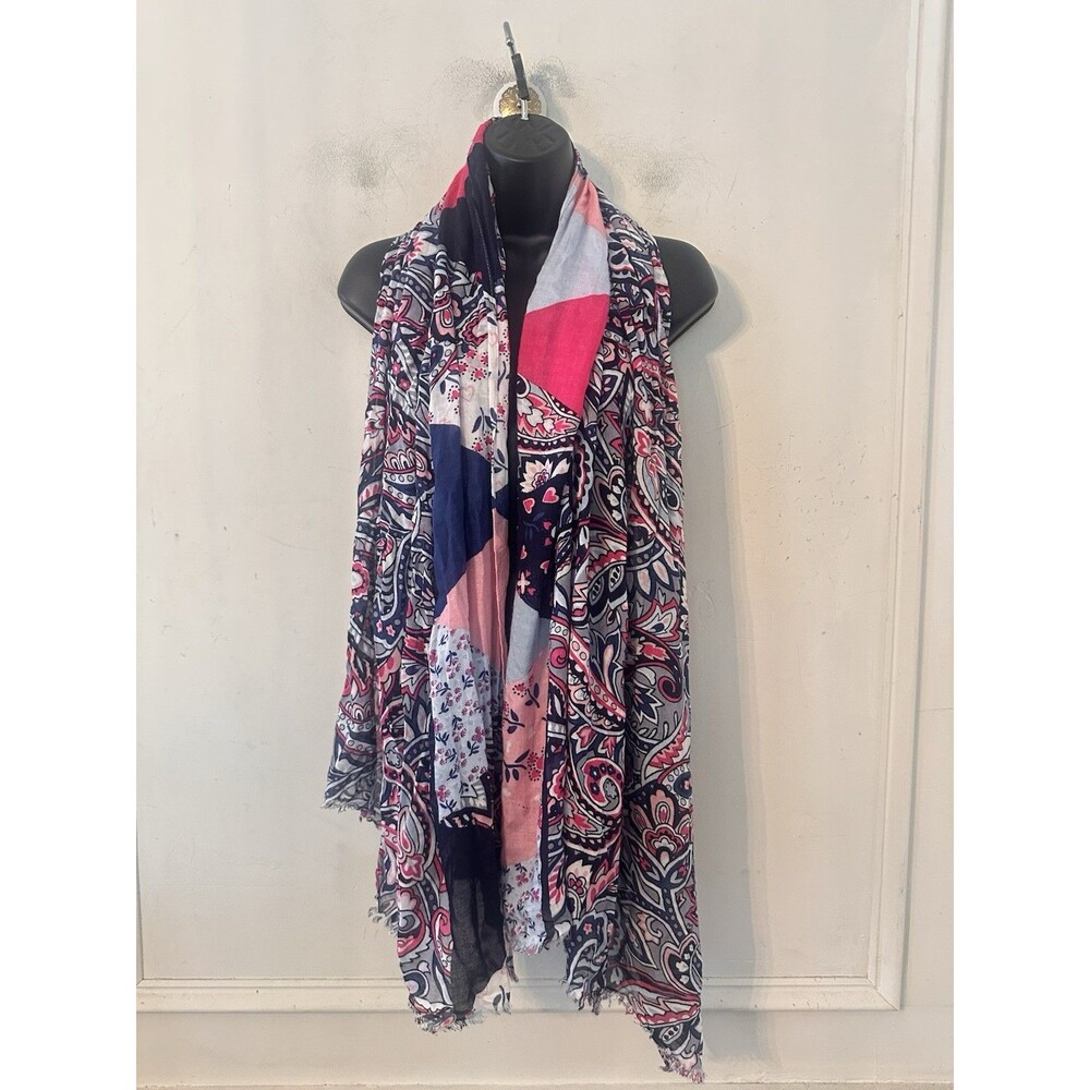 Vera Bradley Soft Fringe Scarf GRAMERCY PAISLEY Floral Wrap PINK  Blue